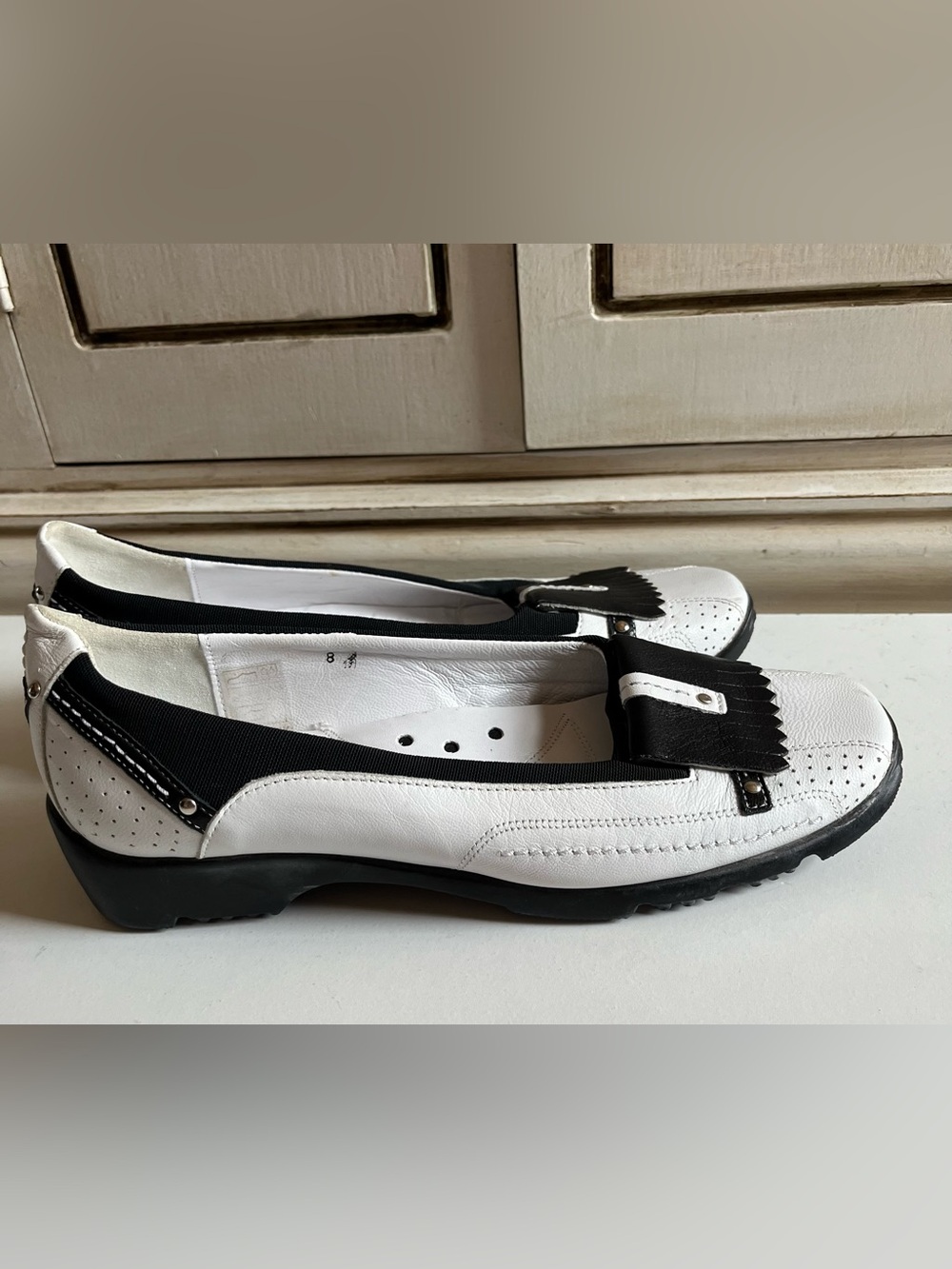 Womens Linea Stretch By Walter Genuin Made in Italy White/Black Golf Shoes 8